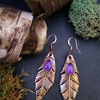 Amethyst and Clay Feather Earrings